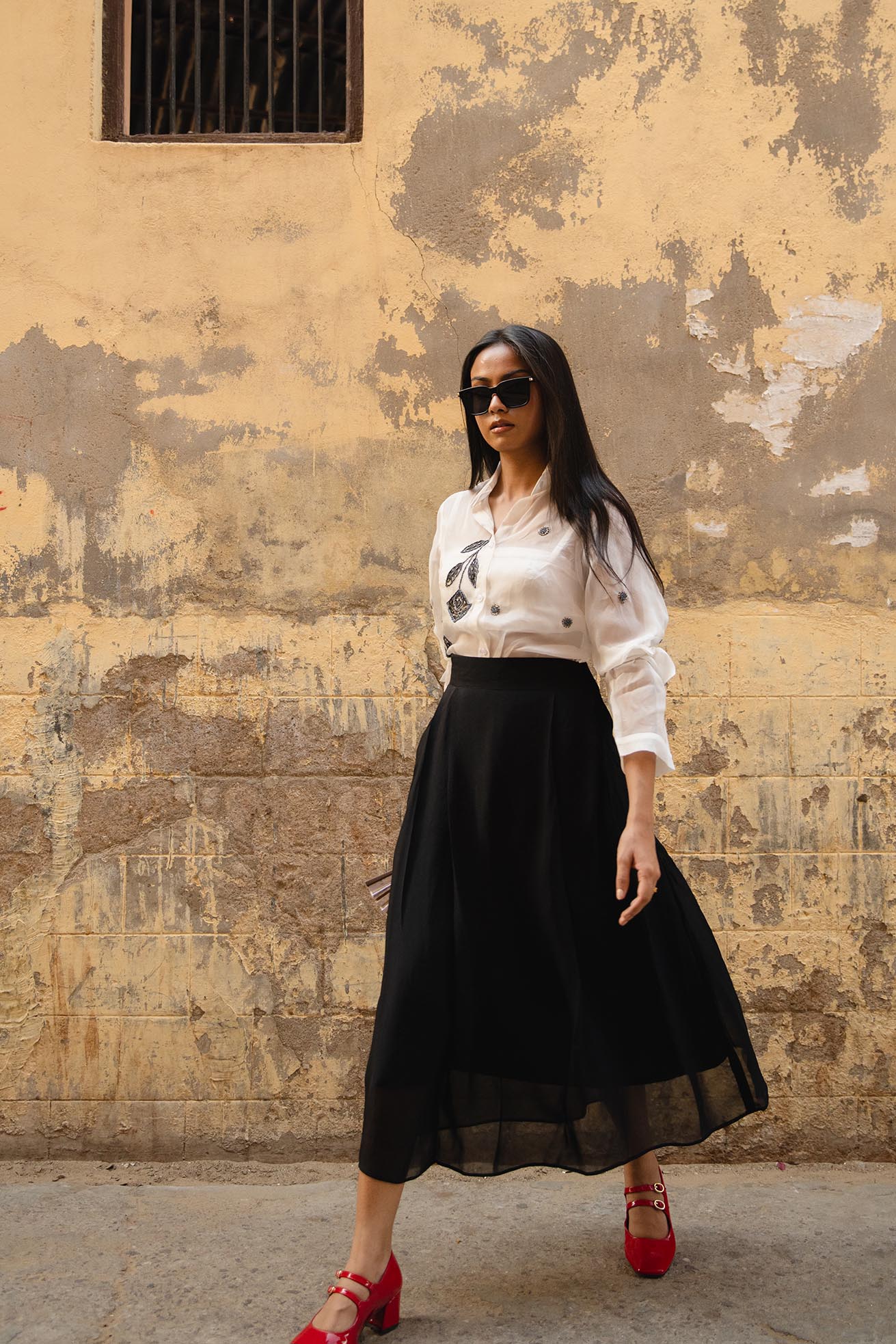 Fiona black soft organza skirt with side pocket