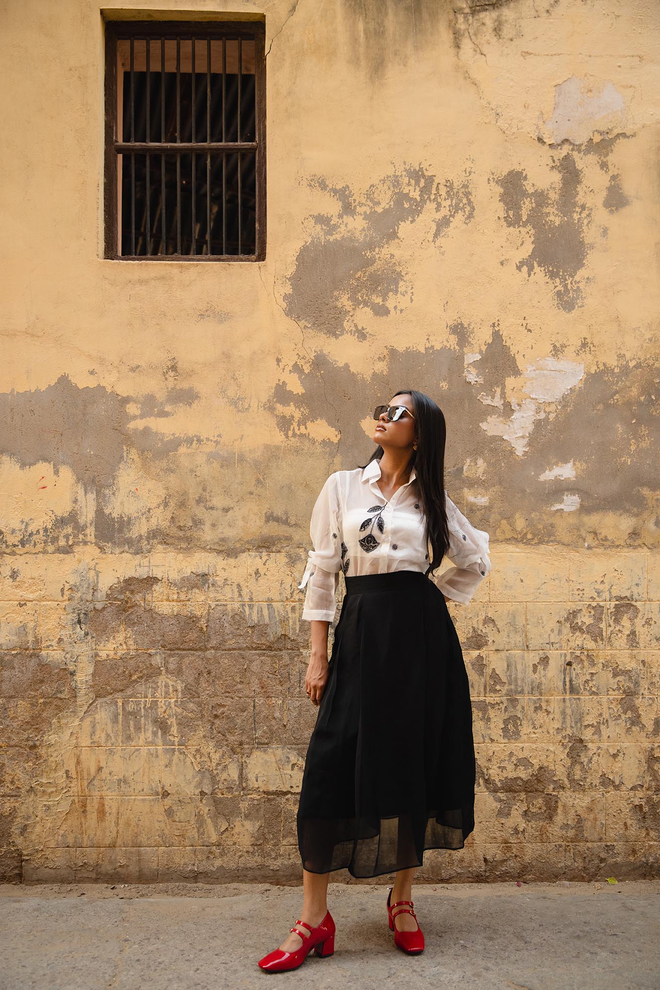 Fiona black soft organza skirt with side pocket