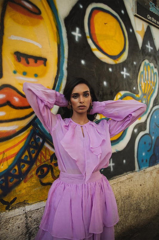 Ember purpl soft organza shirt with front button closure