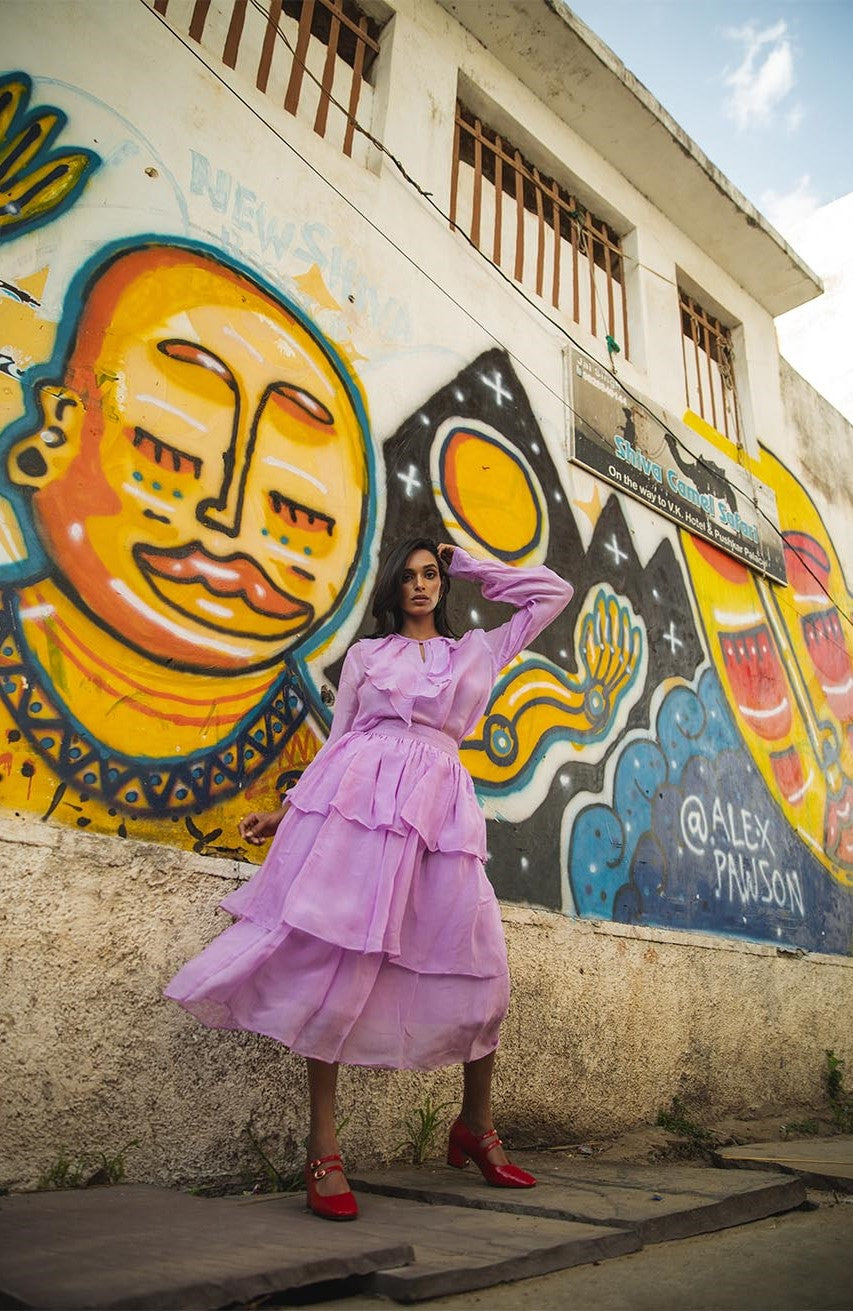 Ember purpl soft  organza shirt with front button closure