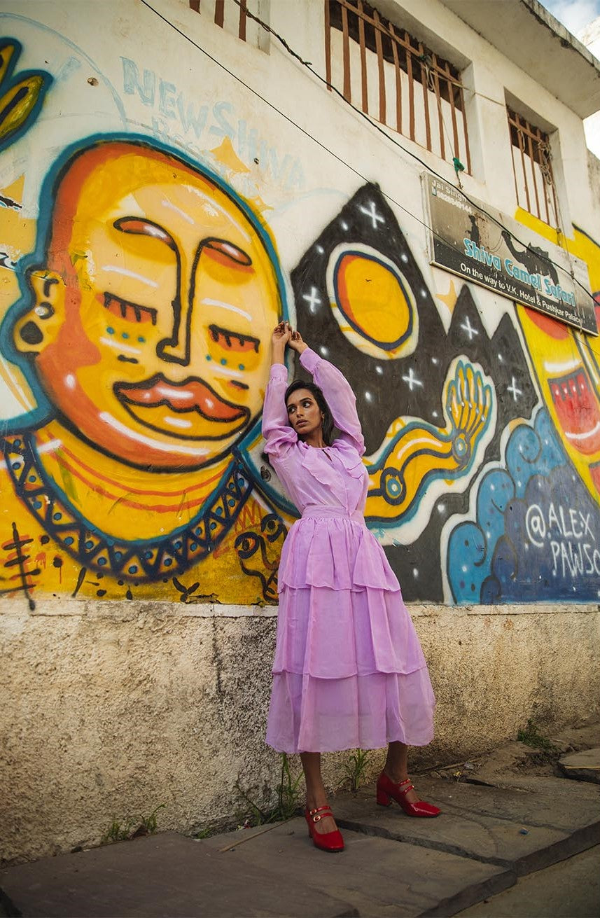 Ember purpl soft  organza shirt with front button closure