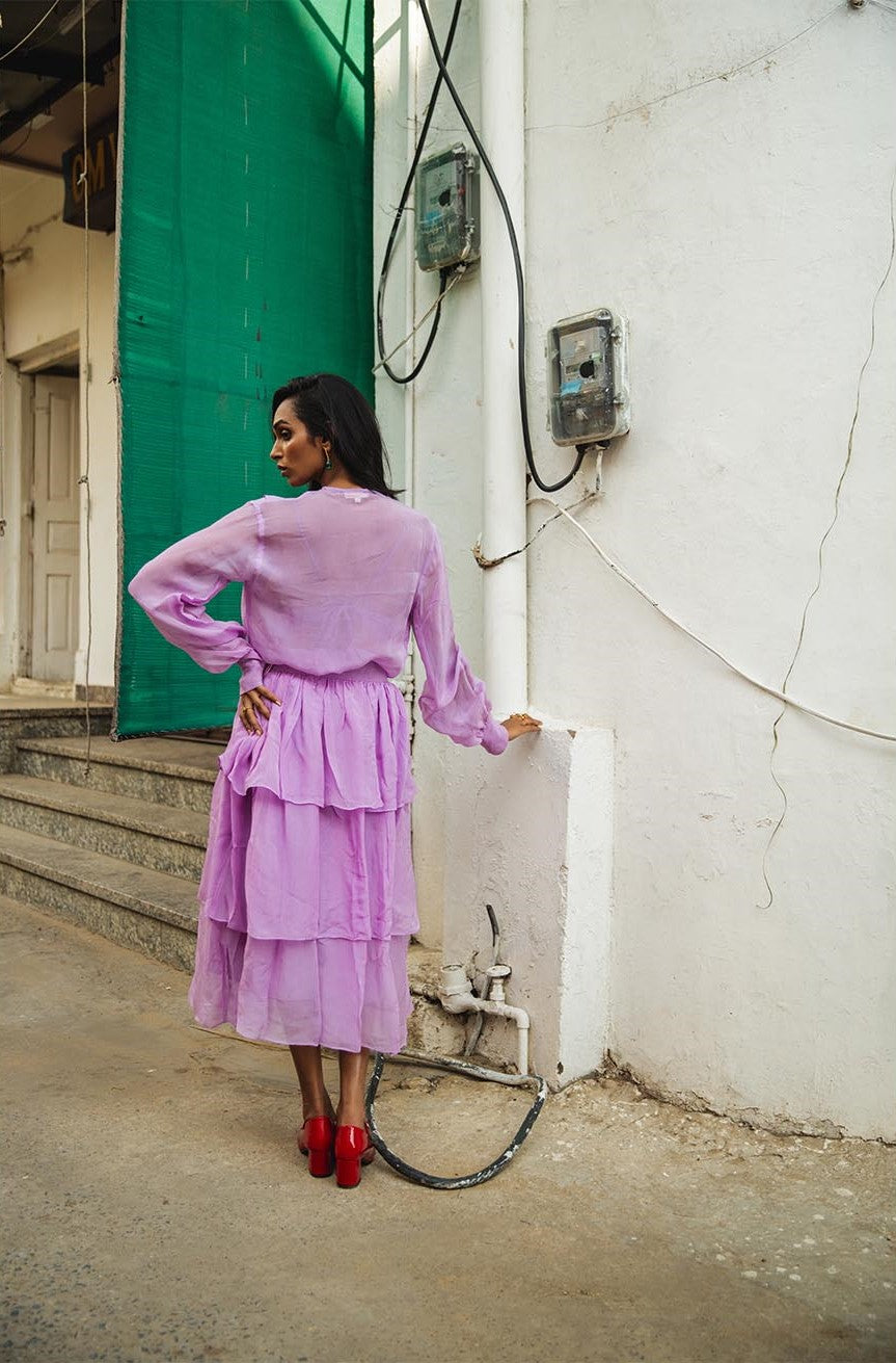 Ember purpl soft  organza shirt with front button closure