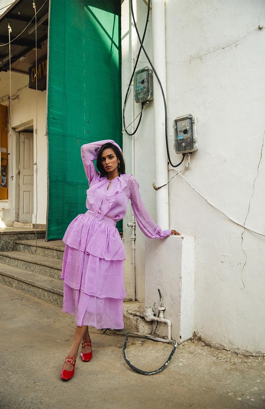 Ember purpl soft  organza shirt with front button closure