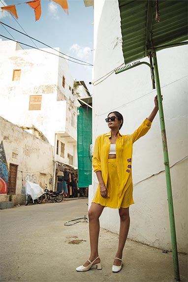 Sage golden yellow crepe satin skirt