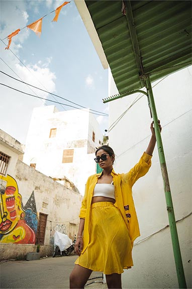 Sage golden yellow crepe satin skirt