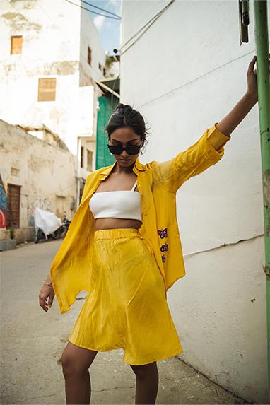 Sage golden yellow crepe satin skirt