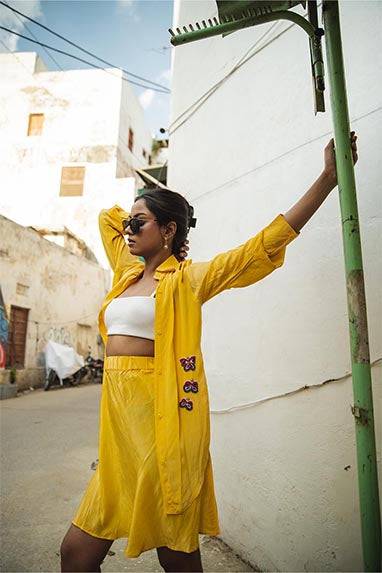 Sage golden yellow crepe satin skirt