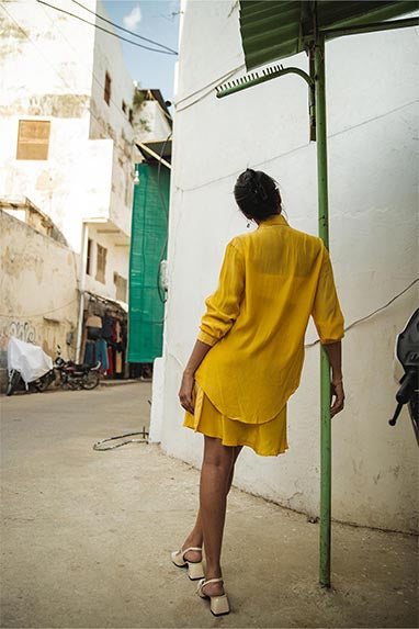 Sage golden yellow crepe satin skirt