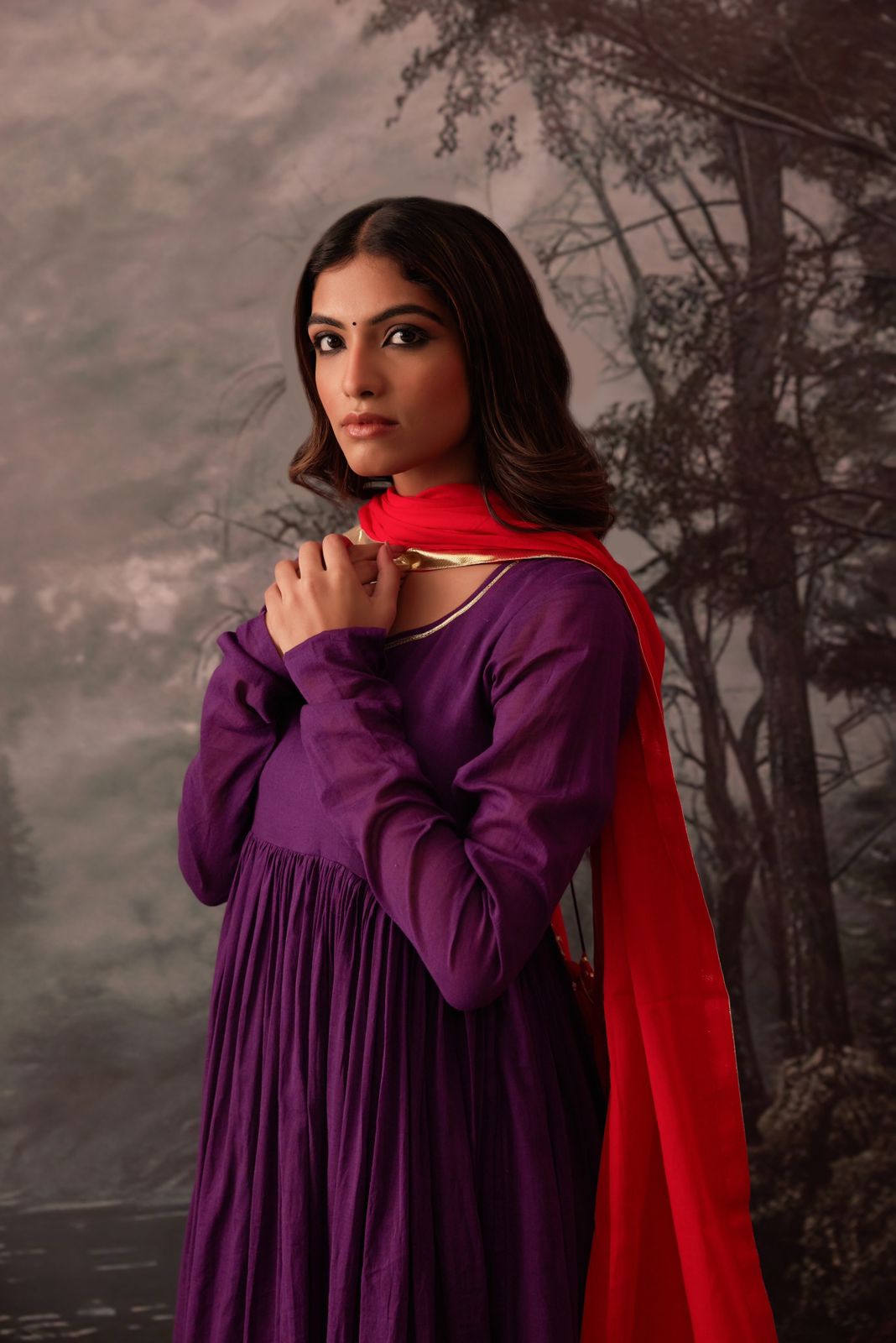 shalaka purple malmal cotton gotta work suit set of 3