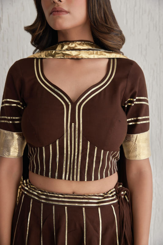 AARADHYA BROWN COTTON GOTTA LEHENGA SET OF 3