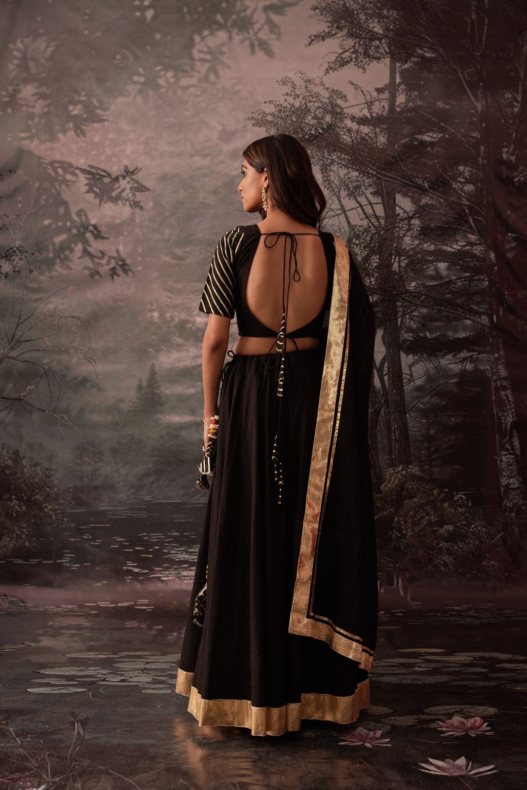 reena black cotton gotta lehenga set of 3