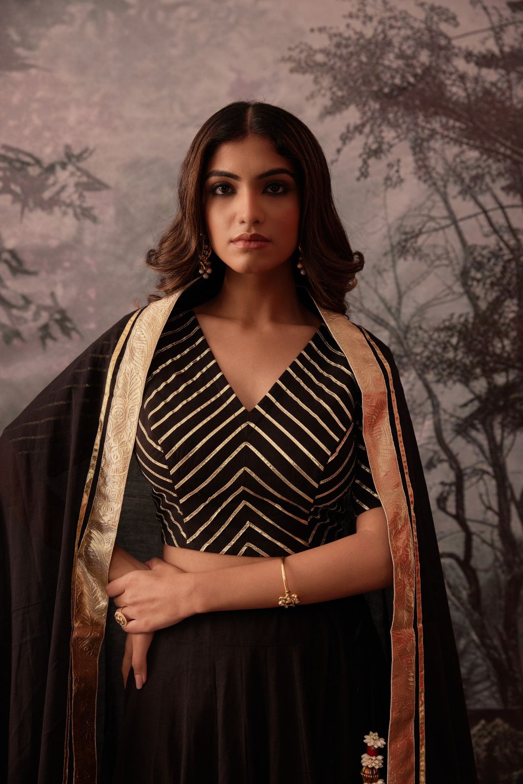 reena black cotton gotta lehenga set of 3