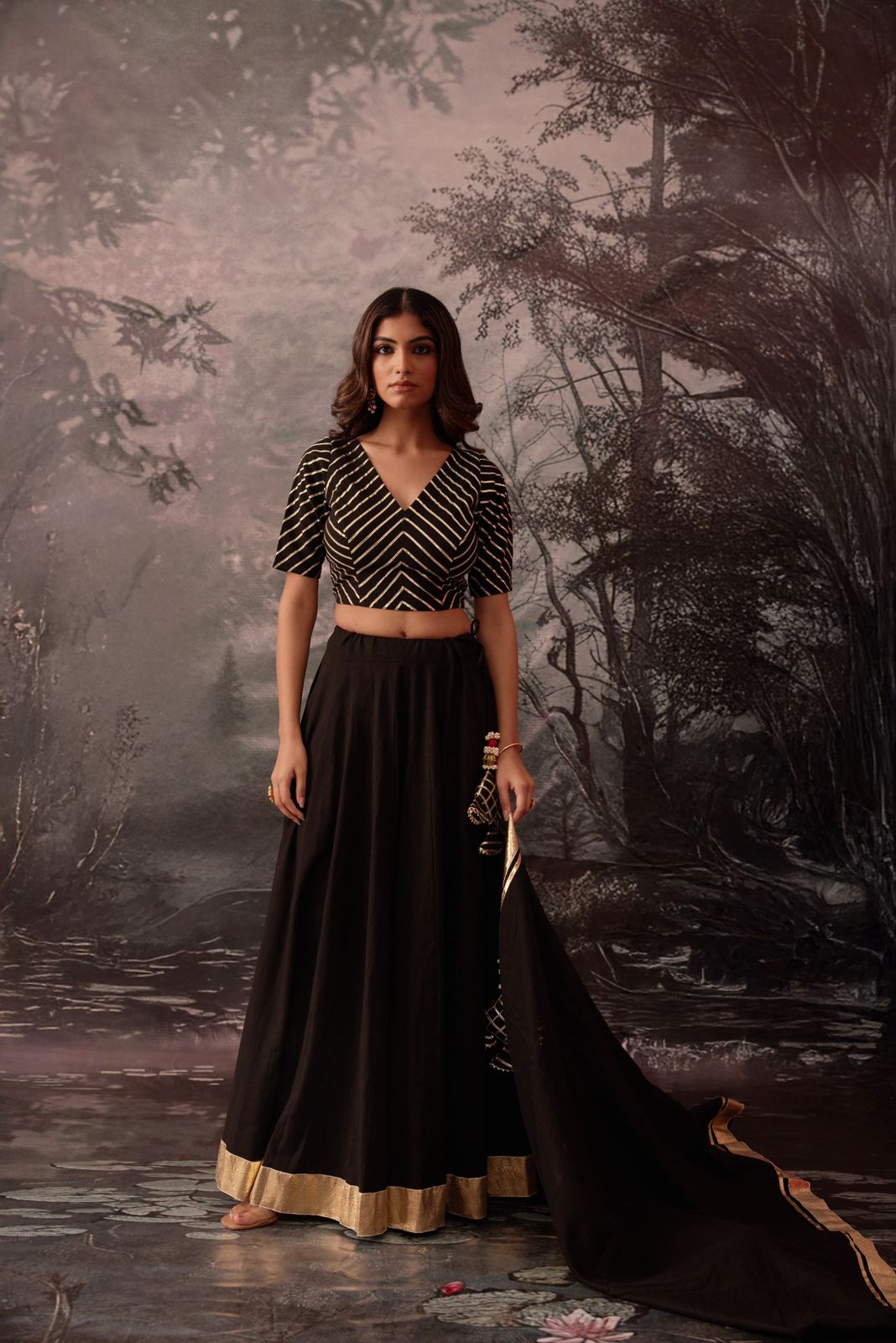 reena black cotton gotta lehenga set of 3