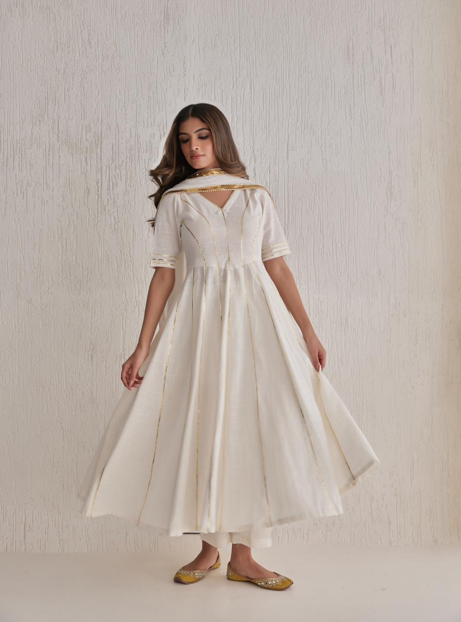 yogini white gotta work anarkali set of 3