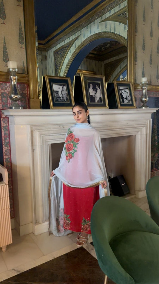 Pritam Handpainted Patchwork Crepe Kurta Set