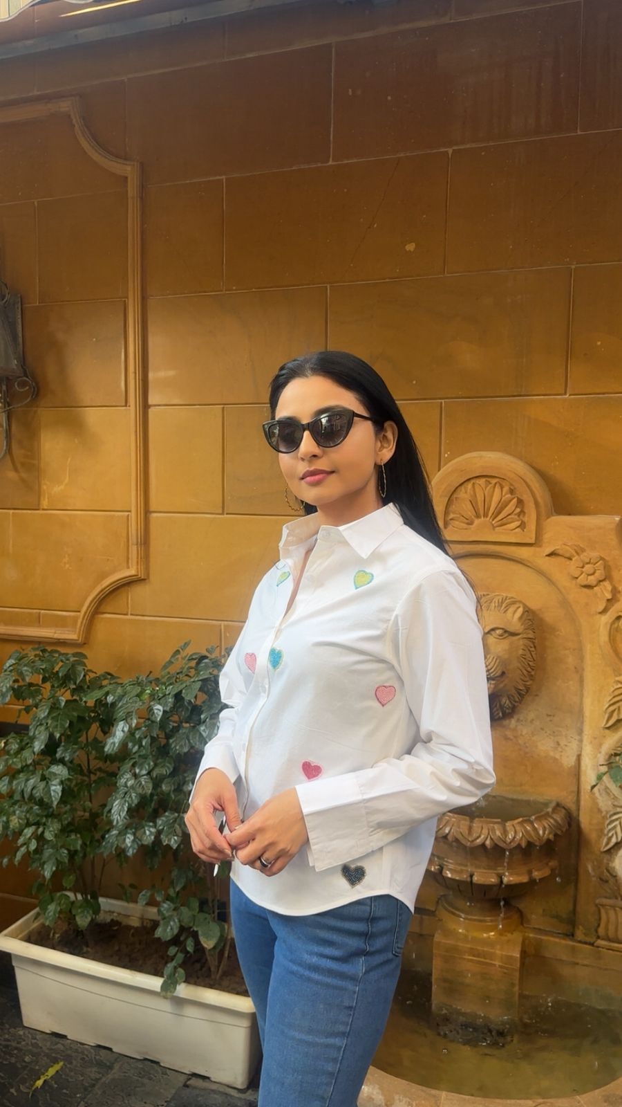 MULTICOLOR HEART HANDEMBROIDERED COTTON SHIRT