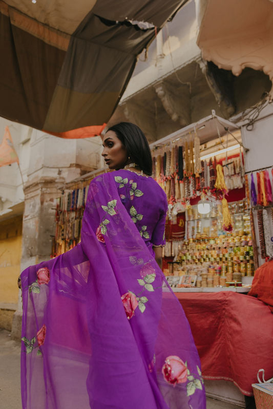 savina chiffon handpainted saree