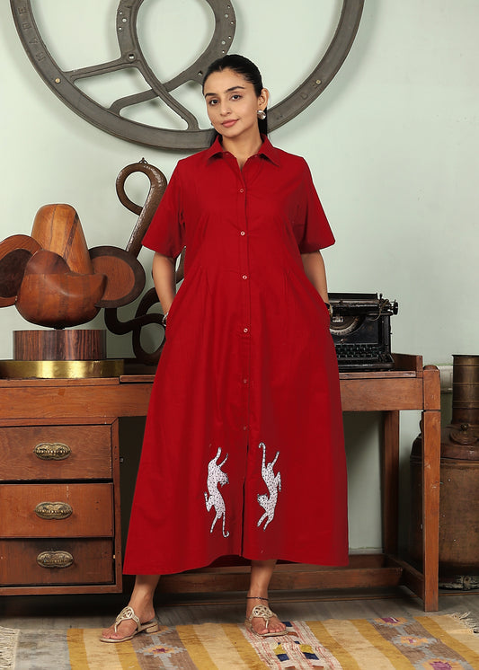 maroon patchwork handembroidered long dress