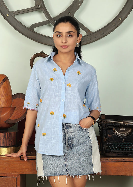 blue cotton handwork shirt