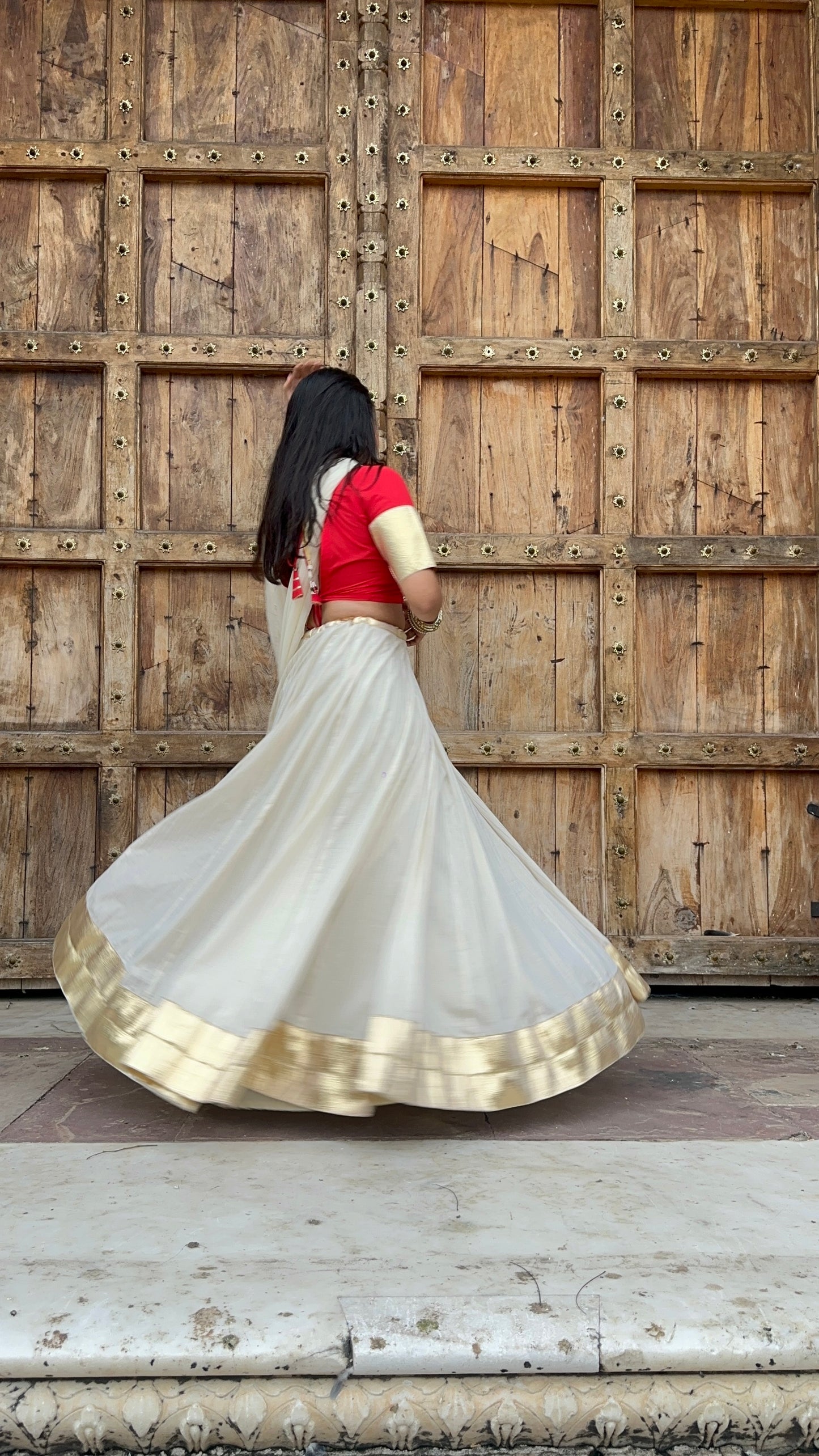 Red Chanda Cotton lehenga