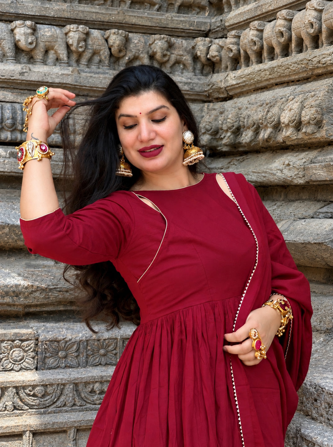 Maroon dhoti kurta set of 3