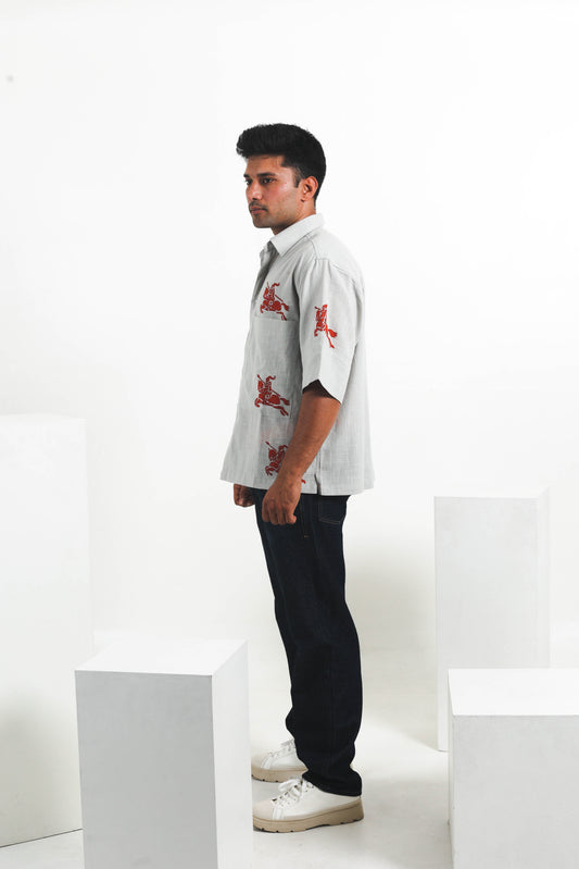 LIGHT GREY HANDPAINTED COTTON SHIRT