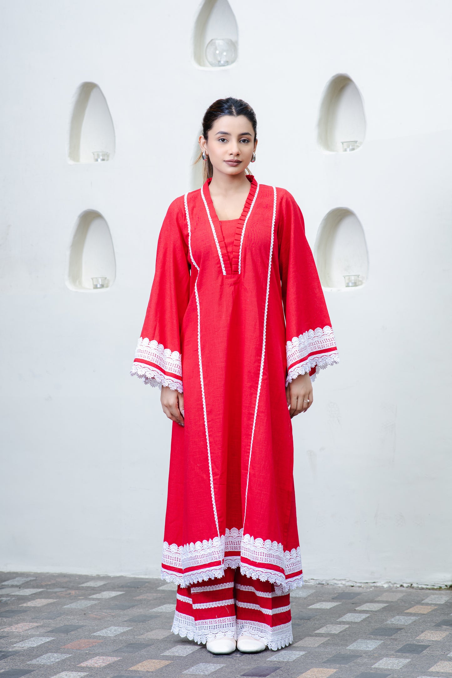 Rotes pakistanisches Kurta aus Baumwolle mit Palazzo