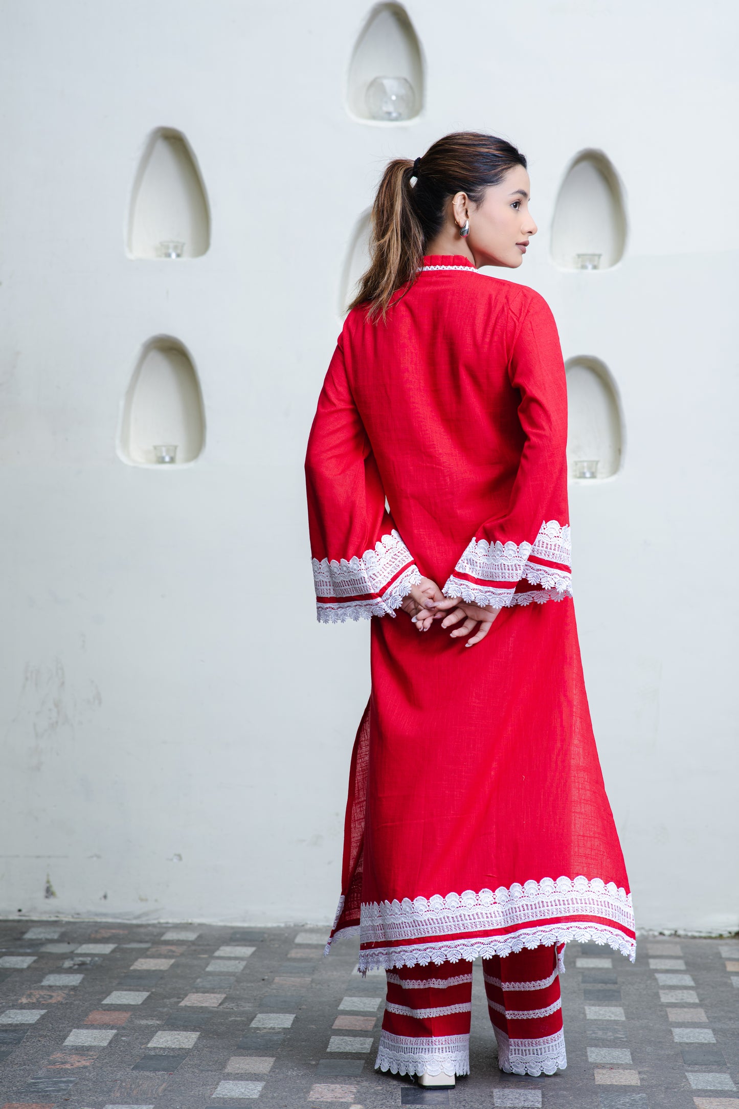 Rotes pakistanisches Kurta aus Baumwolle mit Palazzo