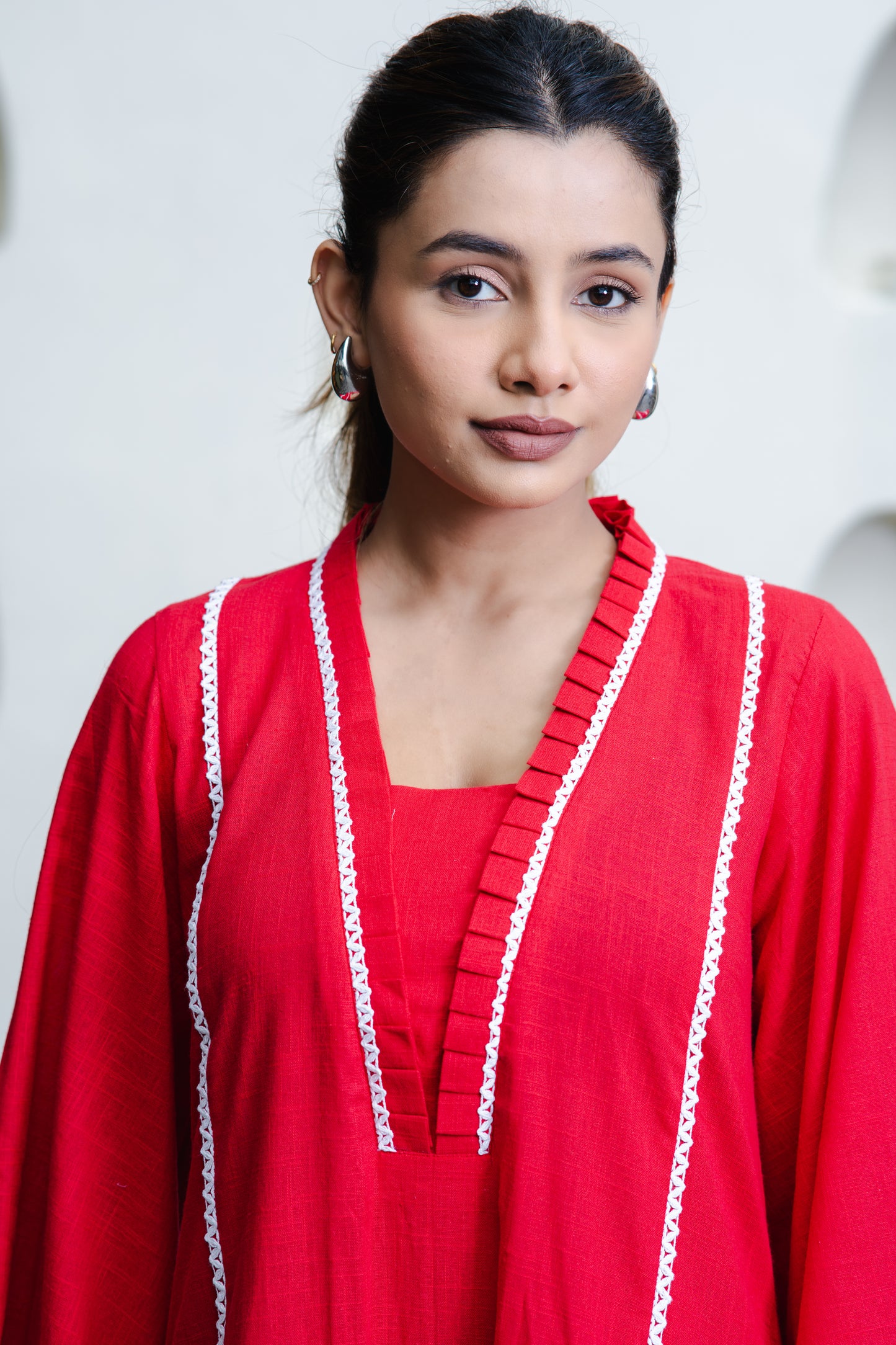 Rotes pakistanisches Kurta aus Baumwolle mit Palazzo