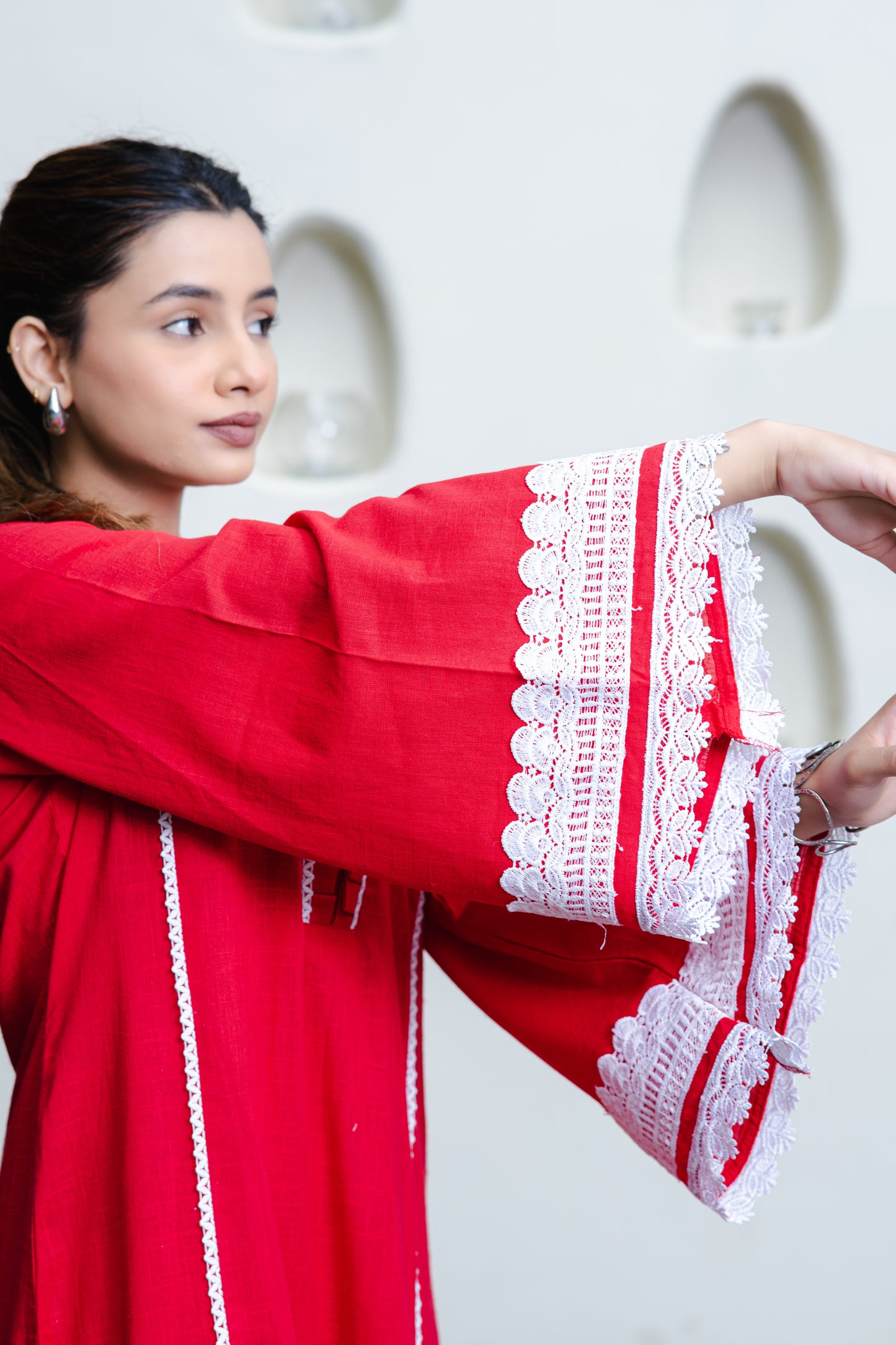 Rotes pakistanisches Kurta aus Baumwolle mit Palazzo