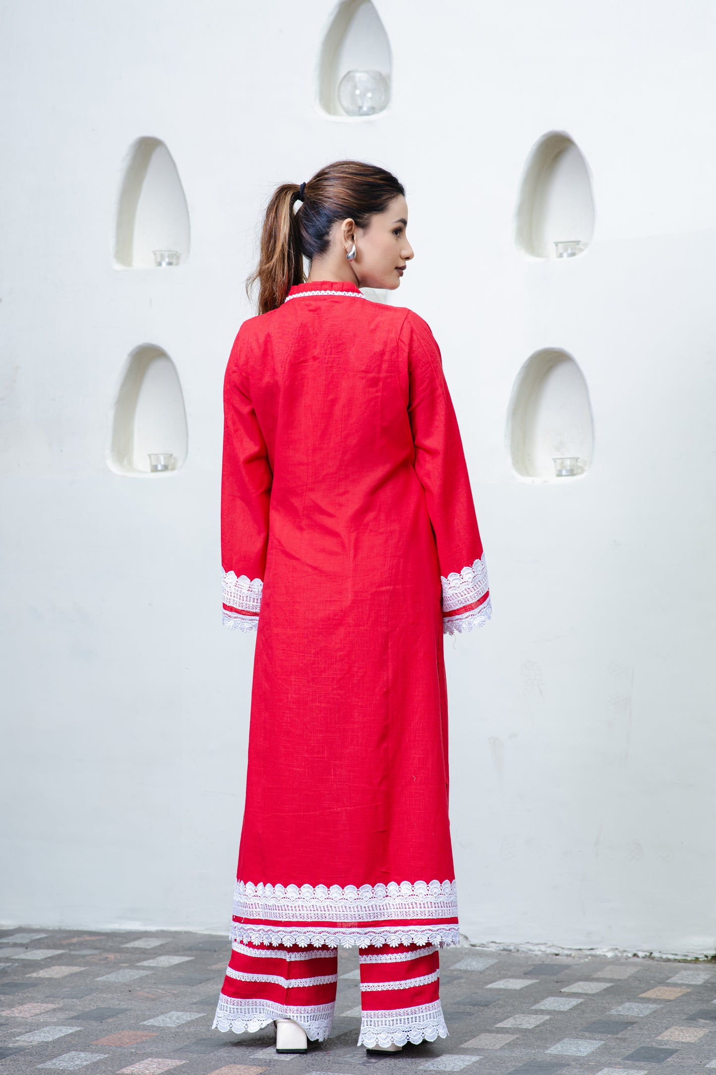 Rotes pakistanisches Kurta aus Baumwolle mit Palazzo