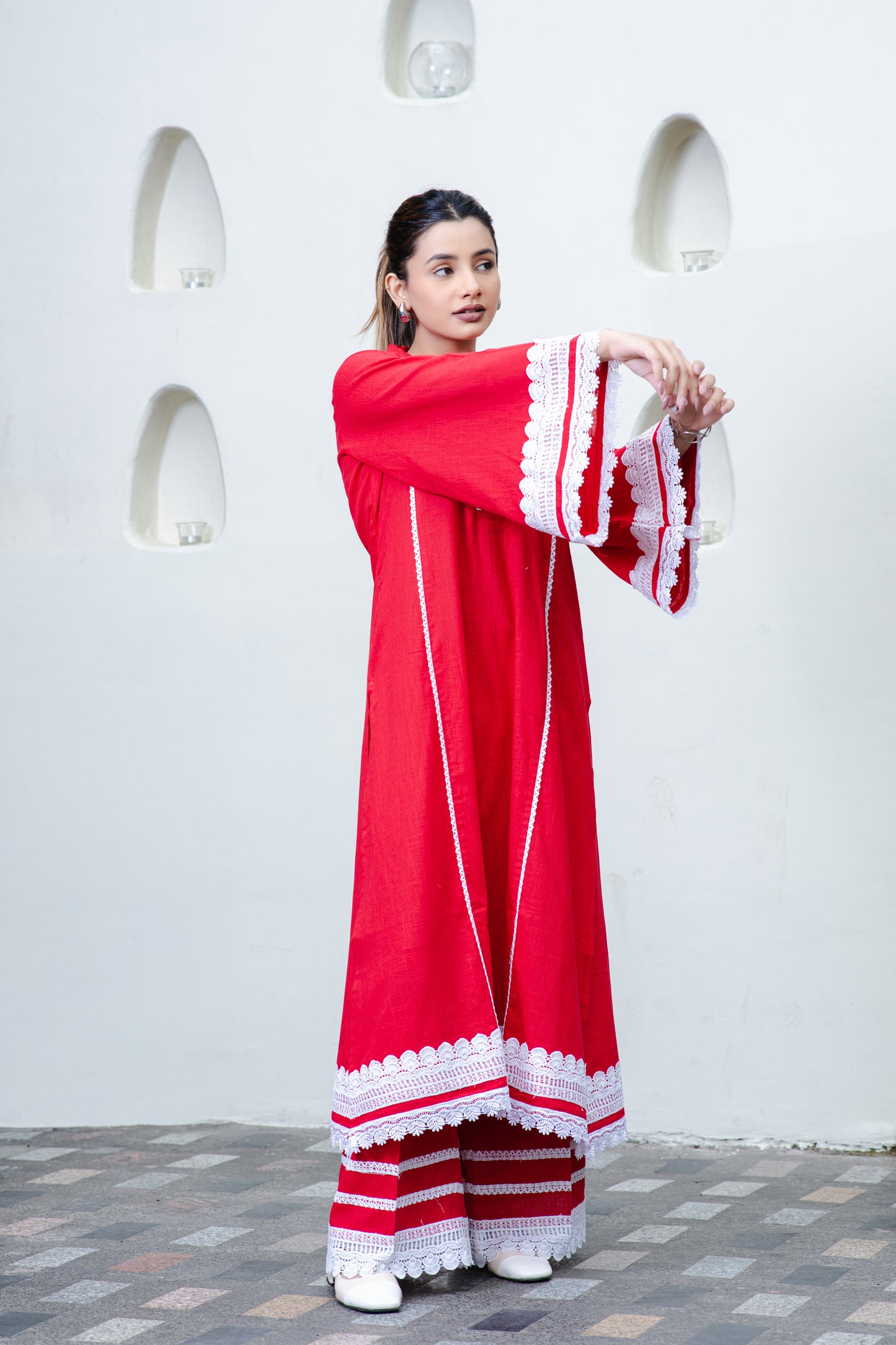 Rotes pakistanisches Kurta aus Baumwolle mit Palazzo