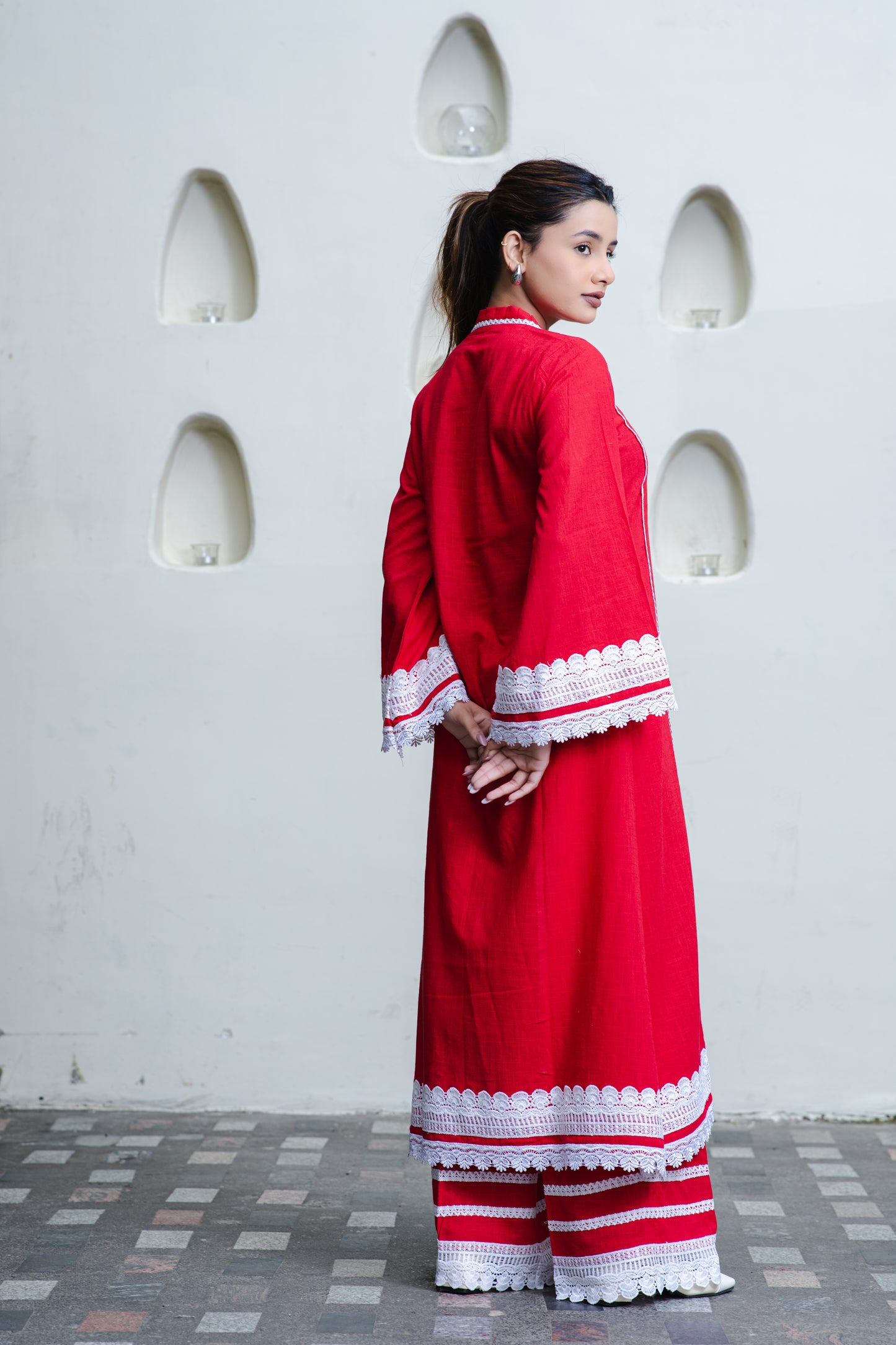 Rotes pakistanisches Kurta aus Baumwolle mit Palazzo