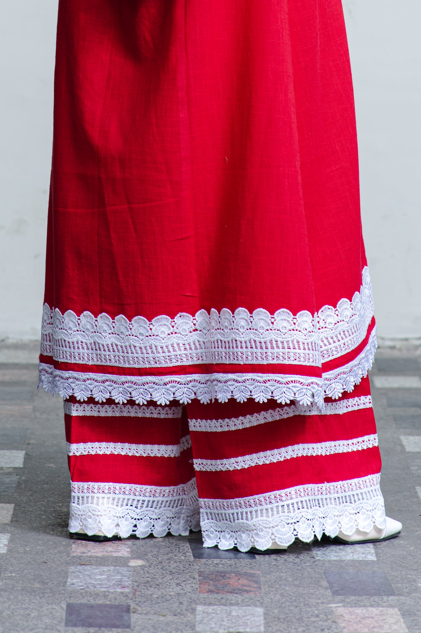 Rotes pakistanisches Kurta aus Baumwolle mit Palazzo