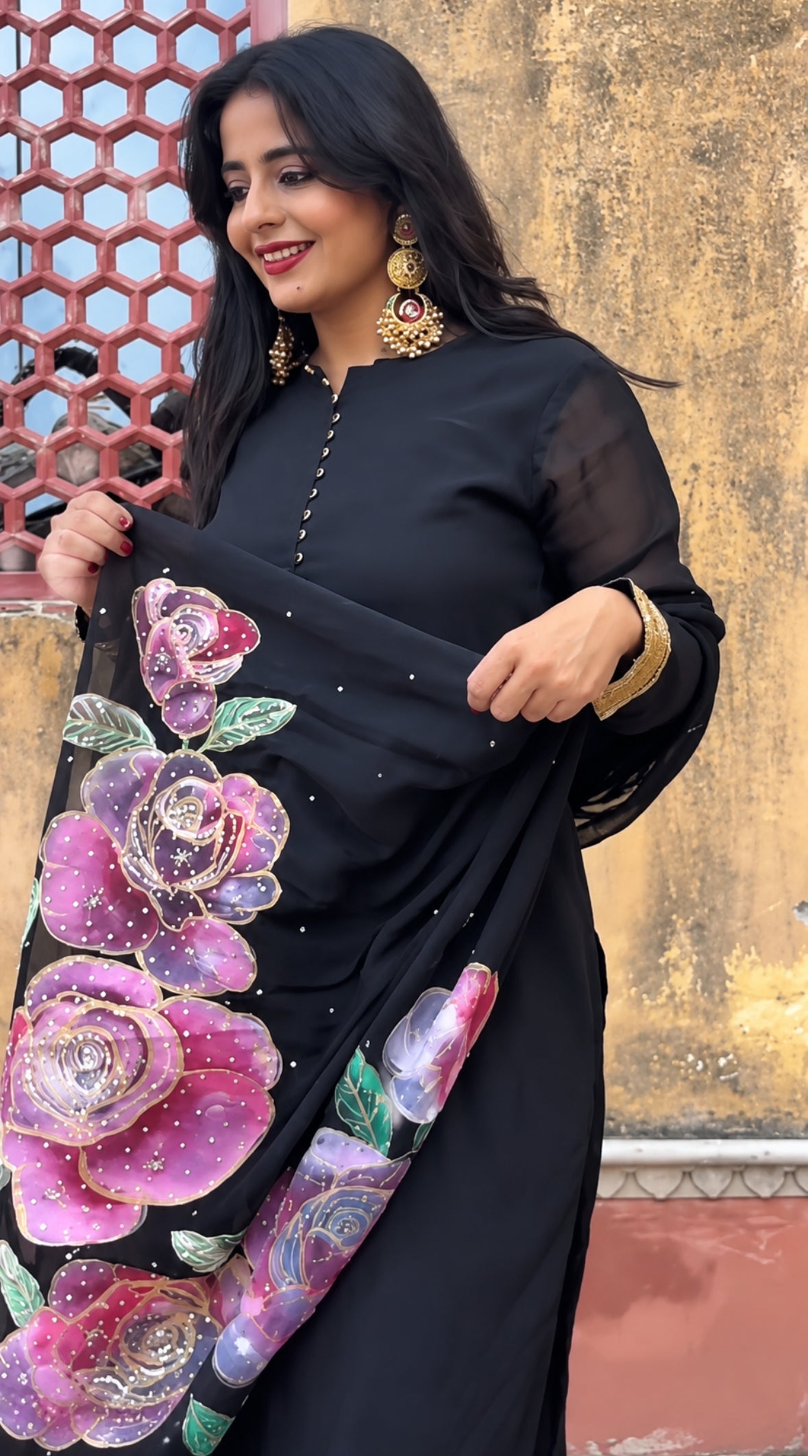 Surma Black Organza Handpainted & Handembroidered Kurta Set of 3