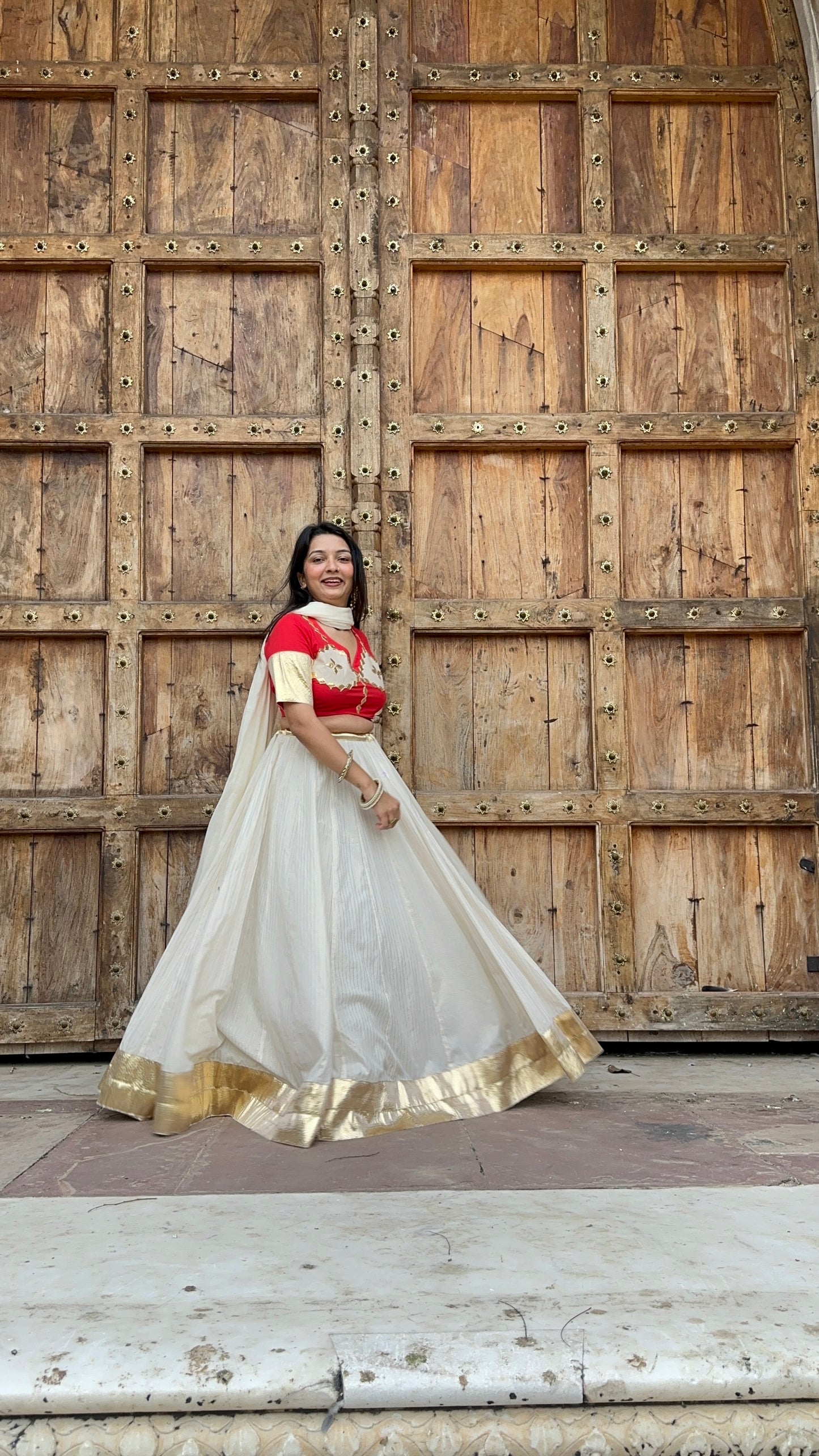 Red Chanda Cotton lehenga