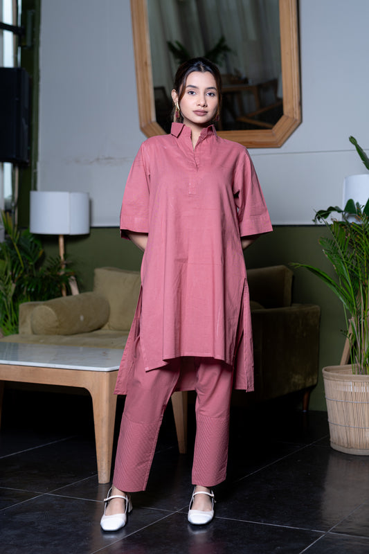 Pink Cotton Kurta And Pant