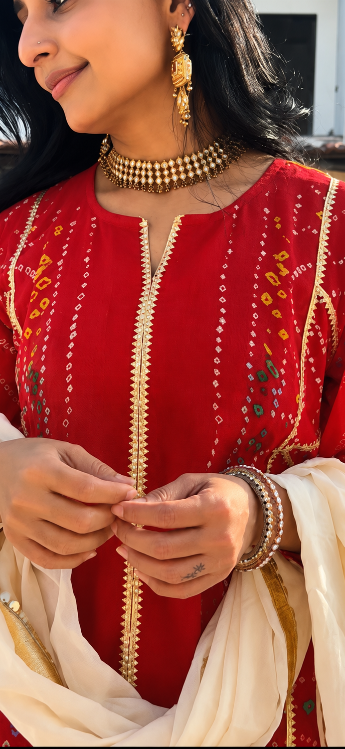 Odhani Bandhej Kurta set