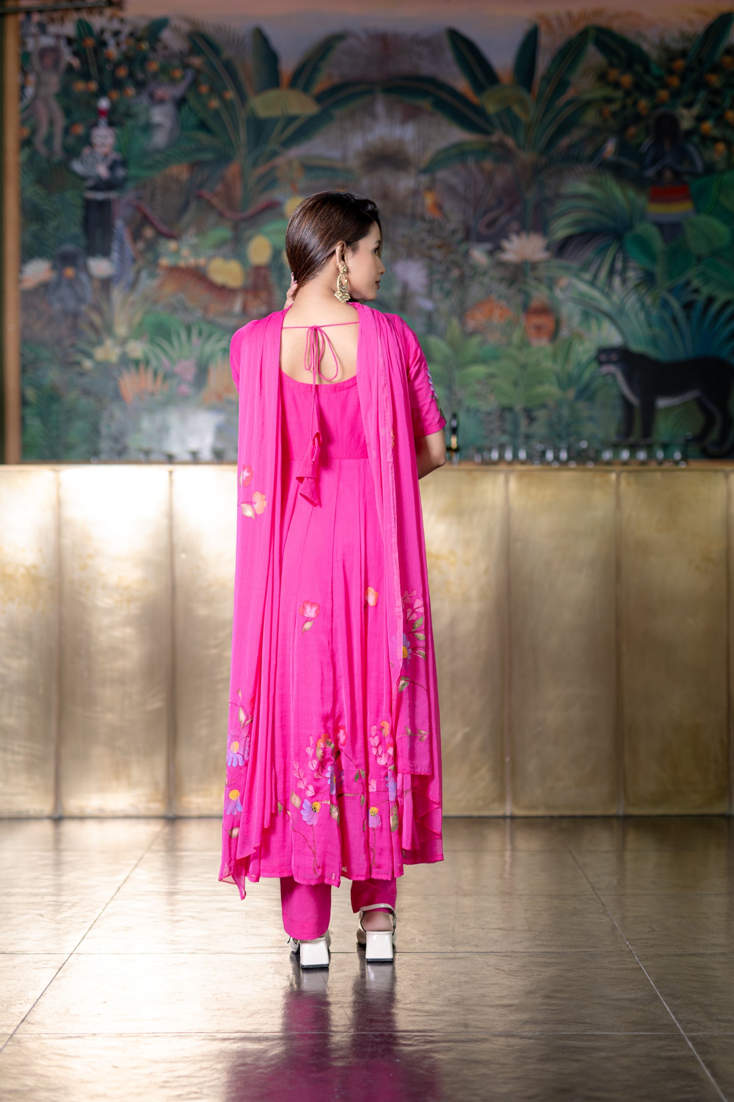 RANI PINK CHIFFON ANARKALI Kurta mit Hose und Dupatta