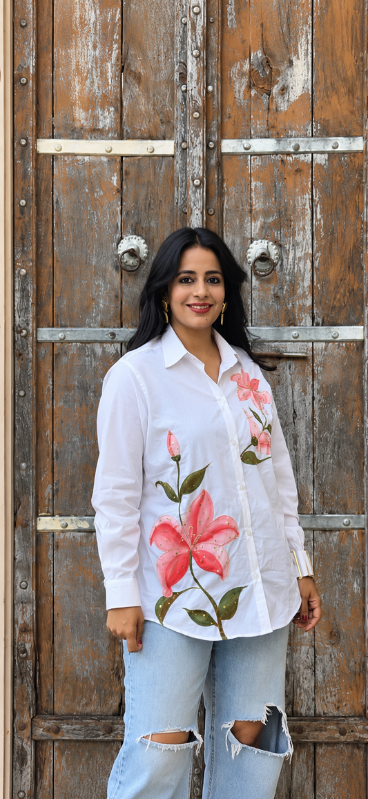 Preet Handpainted and Handembroidered Cotton Shirt