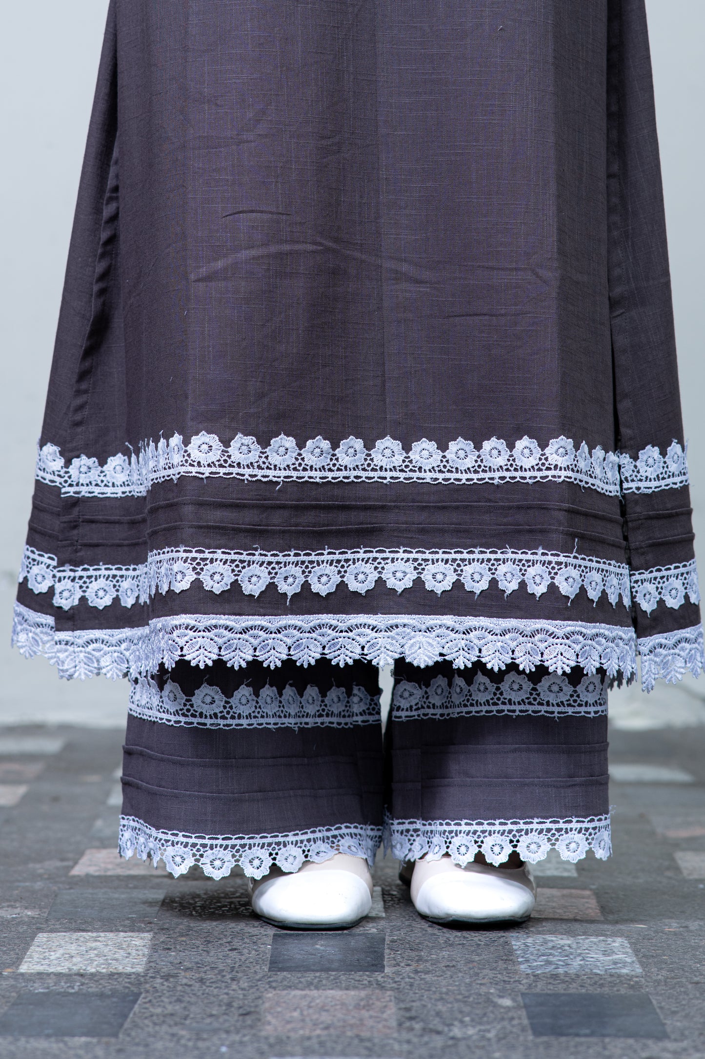 GREY PAKISTANI LACE Kurta with Palazzo