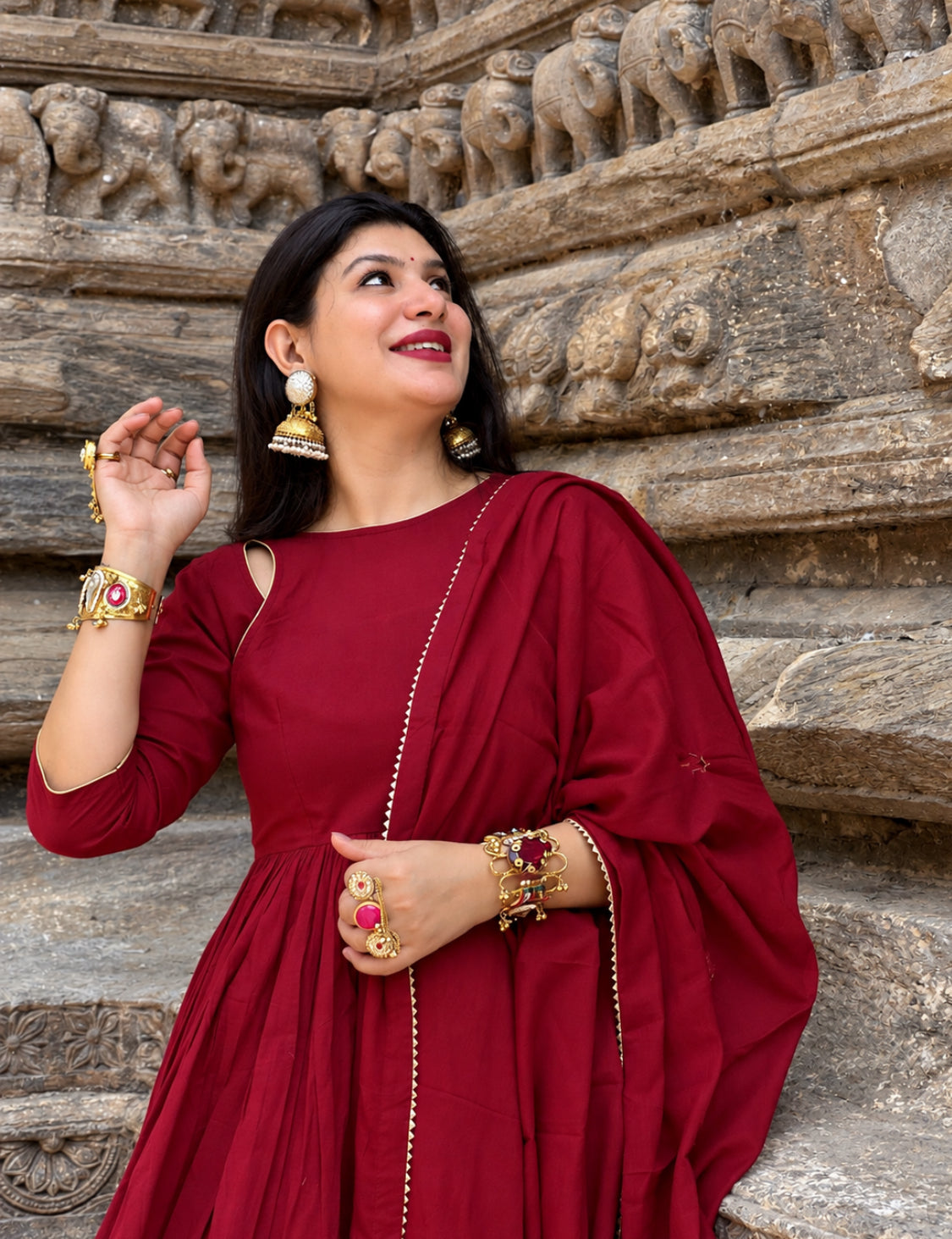 Maroon dhoti kurta set of 3