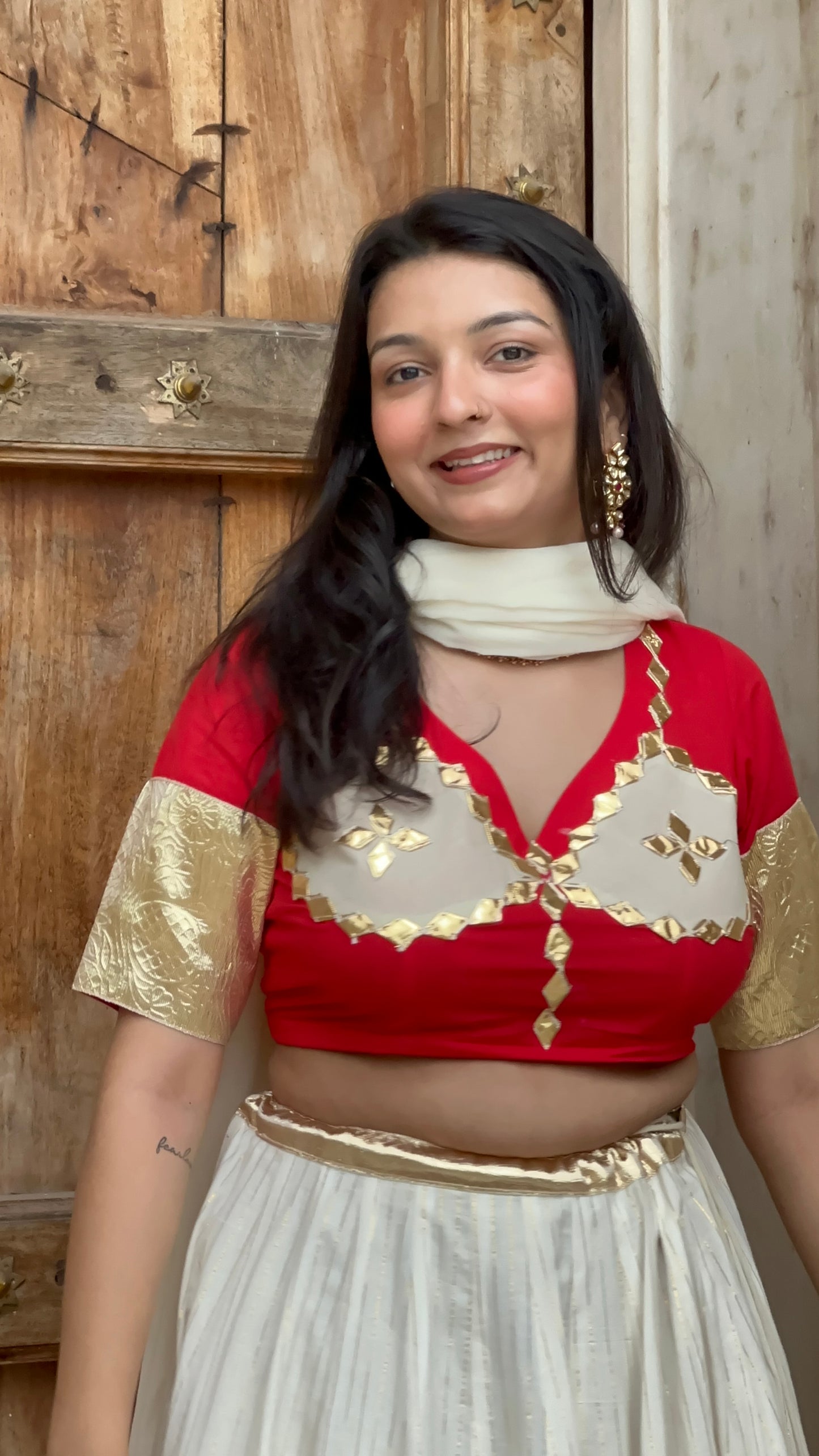 Red Chanda Cotton lehenga