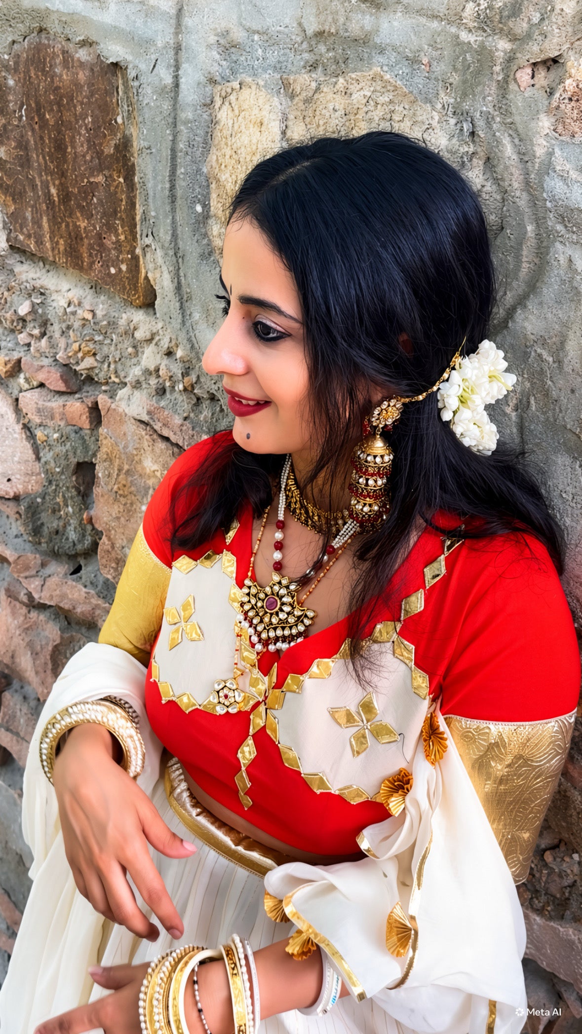 Red Chanda Cotton lehenga