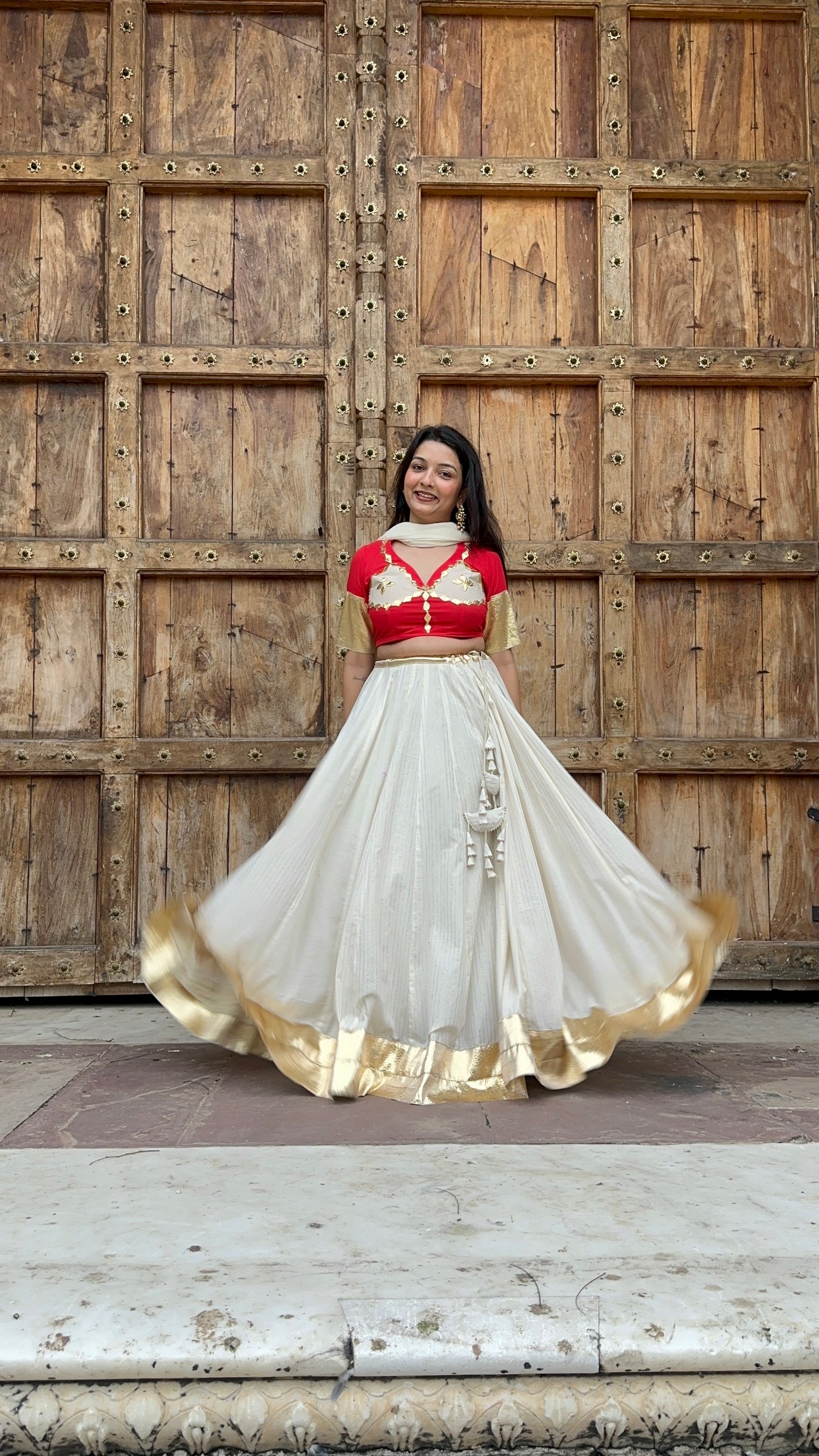 Red Chanda Cotton lehenga