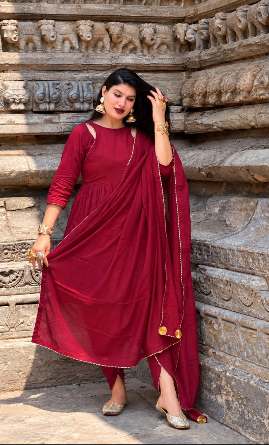 Maroon dhoti kurta set of 3