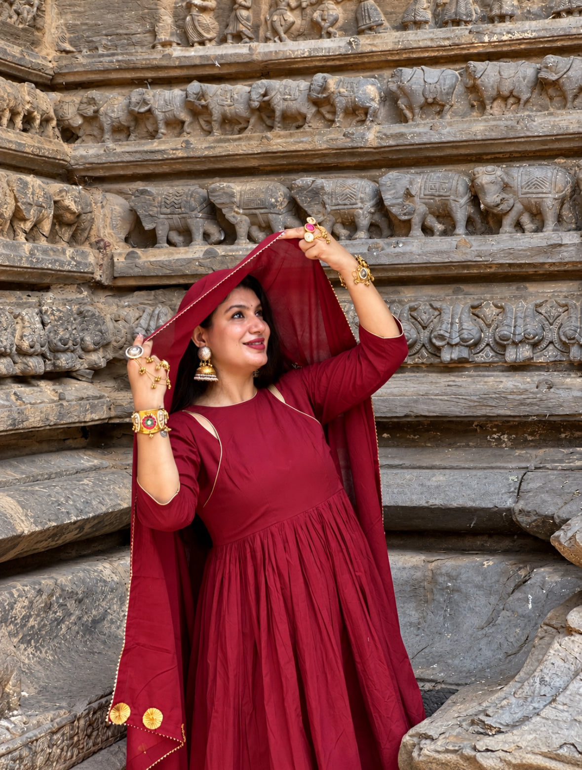 Maroon dhoti kurta set of 3