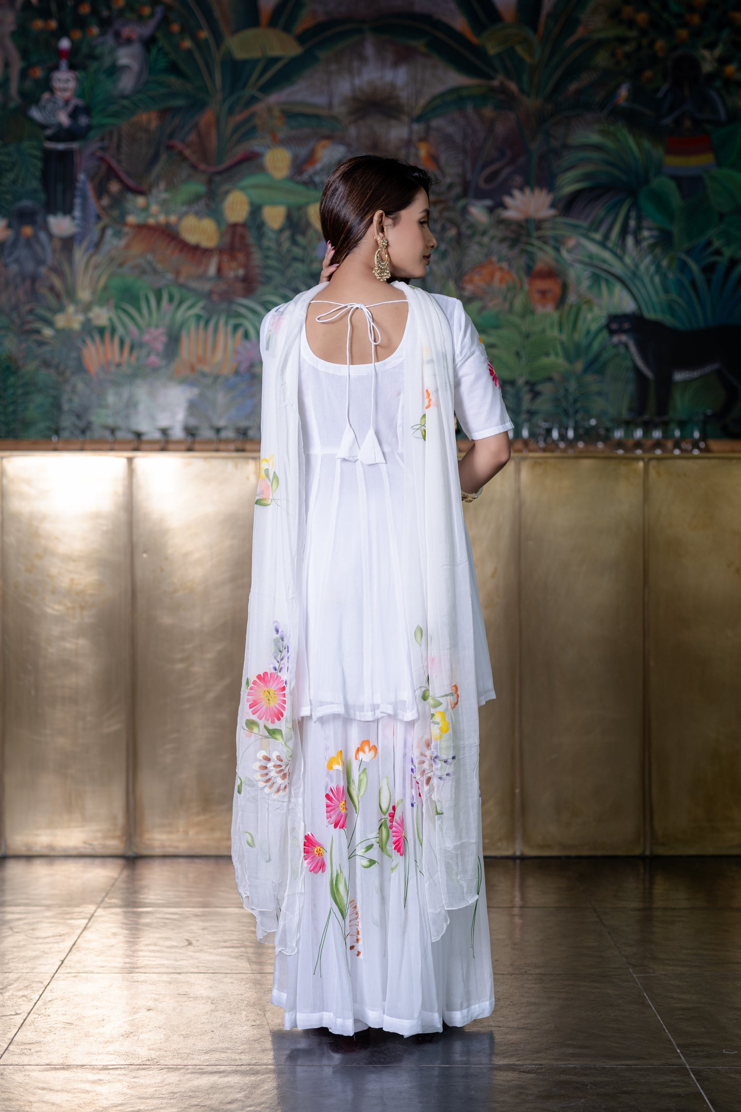 WEISSES CHIFFON Kurta mit PALAZZO und Dupatta