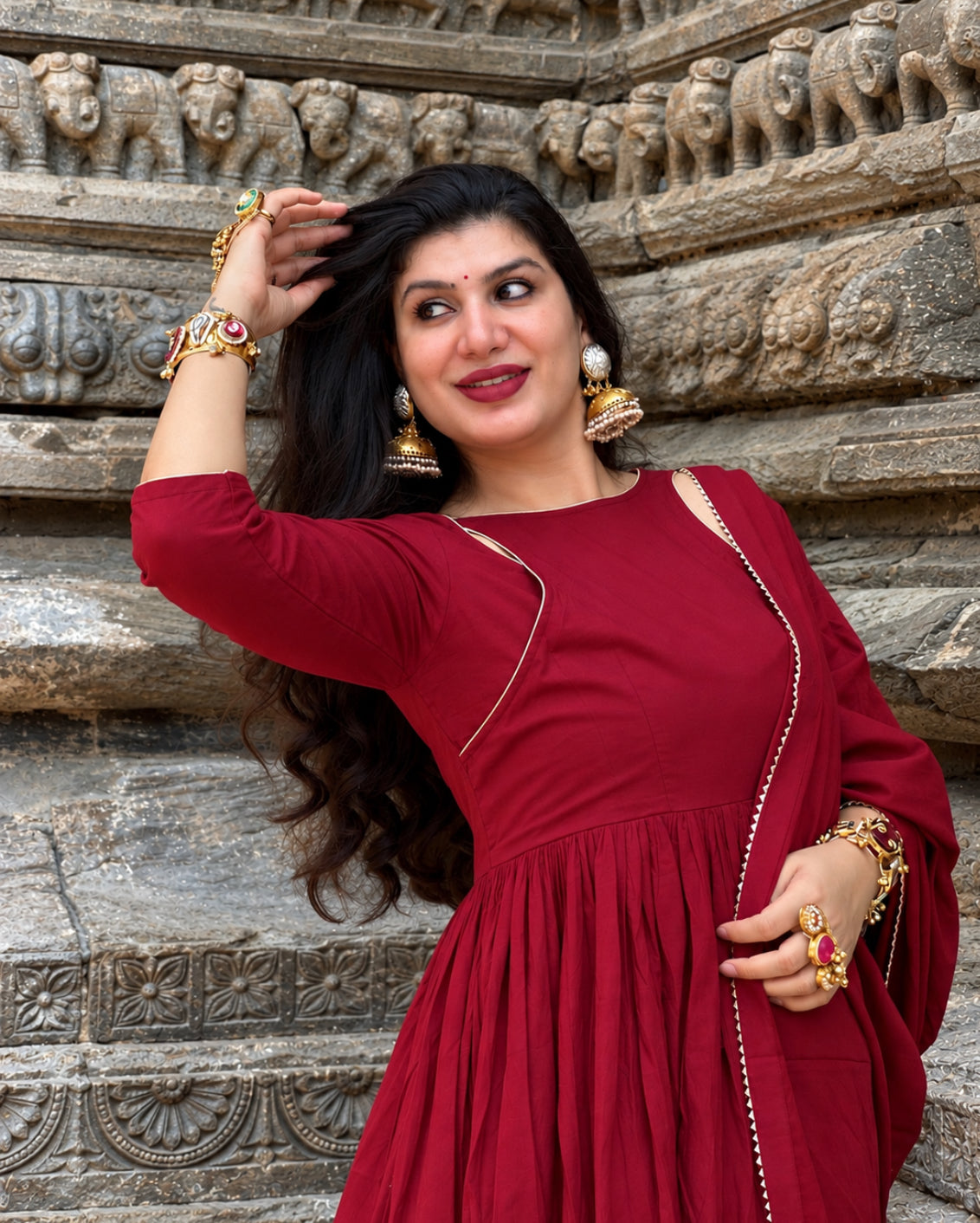 Maroon dhoti kurta set of 3