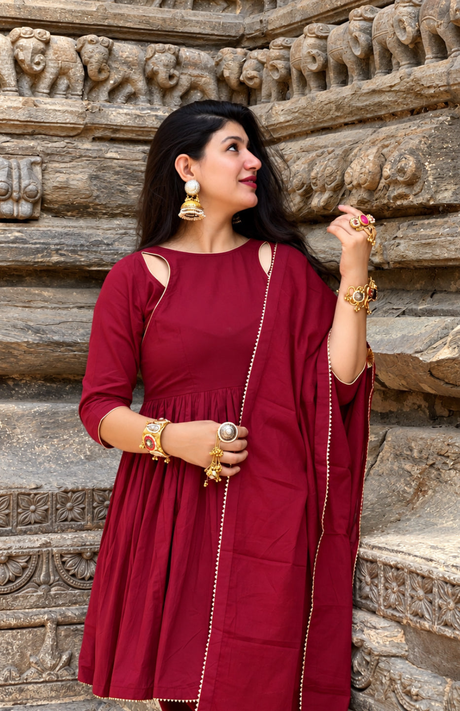 Maroon dhoti kurta set of 3